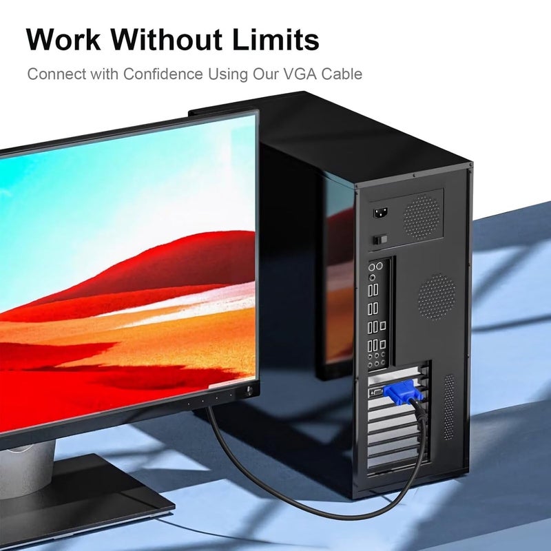 JGD PRODUCTS كابل VGA ذكر إلى ذكر بطول 1.5 متر، يدعم الشاشة/الكمبيوتر/LCD/LED، بلازما، بروجيكتور، TFT - Image 2