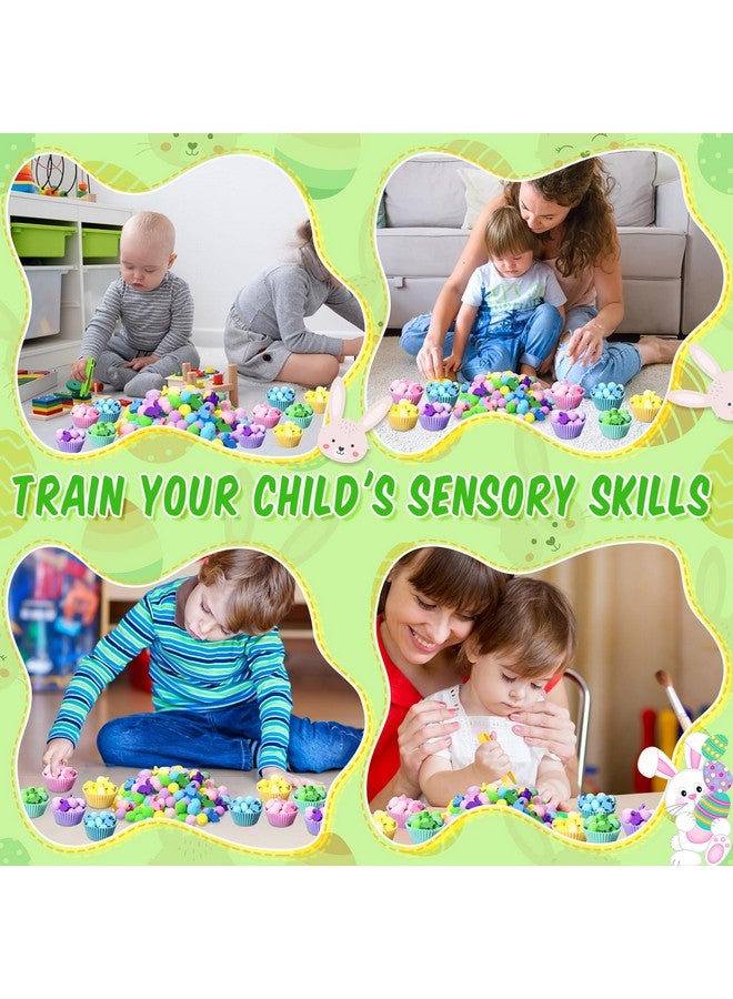 Funnymoom فيلر صندوق الحواس عيد الفصح من فاني موم - ألعاب حركية دقيقة تشمل ملاقط و 2 مقصات و مشابك و 150 كرة بوم بوم و 30 أرنب عيد الفصح الخشبي و بيض و 10 أكواب فرز لتدريب الفرز والعد في عيد الفصح - Image 4