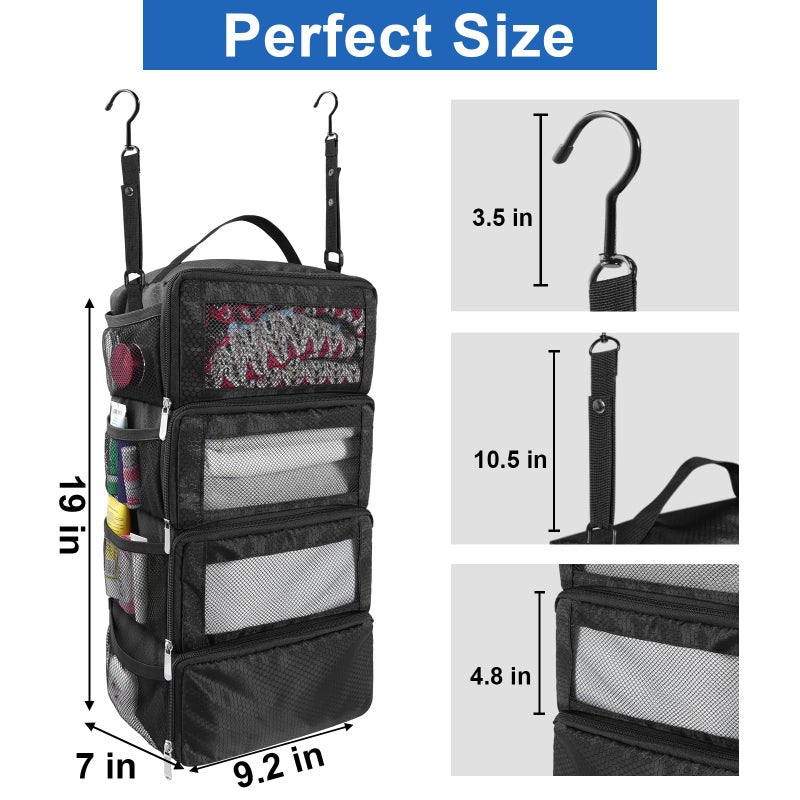 Olosar Suitcase Organizer, Travel Luggage Organizer Portable Hanging Travel Shelves Collapsible Hanging Packing Cubes for Carry on Suitcase, Black - Image 4