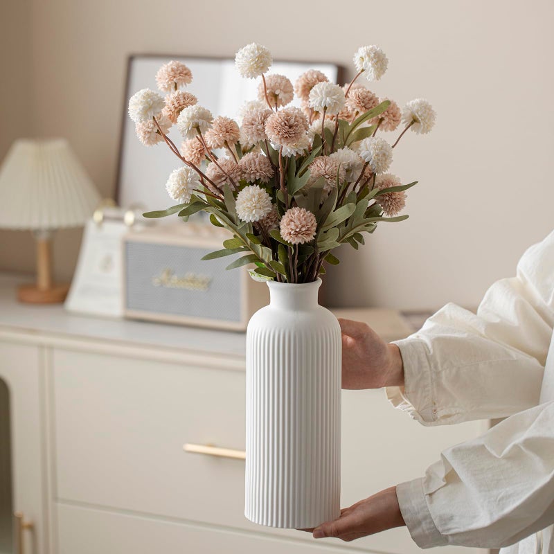 vaurcesa Large Modern Ceramic Vase Set, White Ribbed Matte Design, 3-Piece Decorative Vases for Home, Living Room, Office (XL White) - Image 5