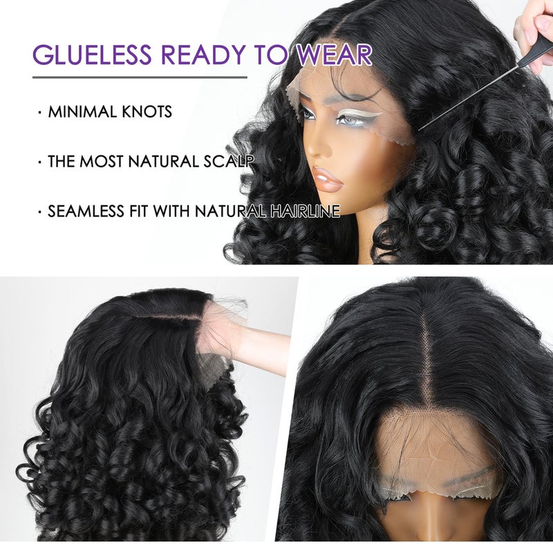 SOKU Long Curly Wig, Glueless Lace Front Wigs for Black Women 22 Inch Pre Plucked Ready to Wear Black Layered Wig with Natural Hairline 13x4x1 HD Lace Frontal - Image 4