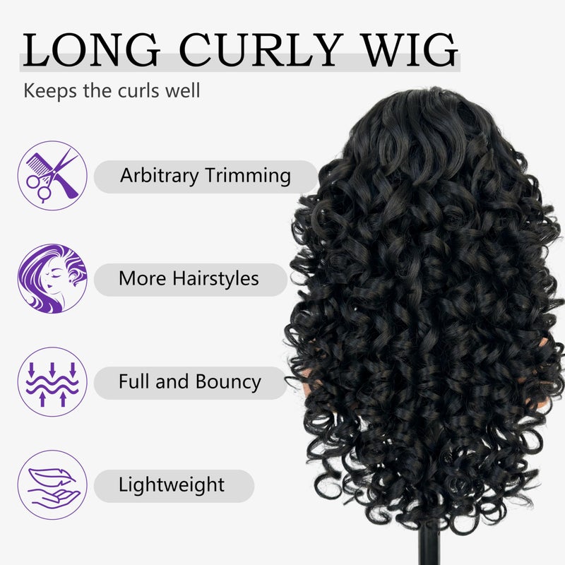 SOKU Long Curly Wig, Glueless Lace Front Wigs for Black Women 22 Inch Pre Plucked Ready to Wear Black Layered Wig with Natural Hairline 13x4x1 HD Lace Frontal - Image 3