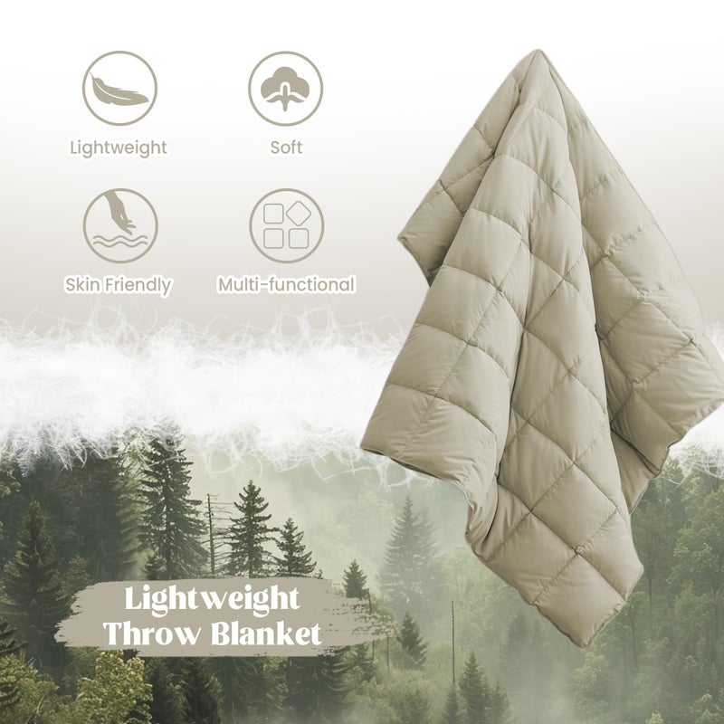 puredownÂ® Soft Feather Down Throw Blanket Lightweight Packable Couch Throw for Indoor and Outdoor Use, Throw 50"X70", Beige - Image 2