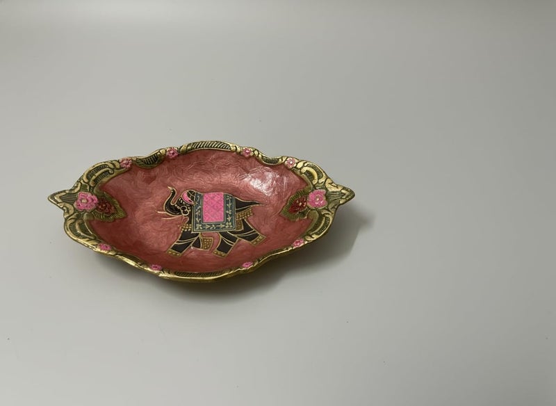 umsang Vintage Decorative Pure Brass Trinket Dish, Enamel with Elephant Design, Gold Floral Border | Bohemian Ring Holder for Dresser, Key, Jewels, Stones Gift (Dark Pink) - Image 4
