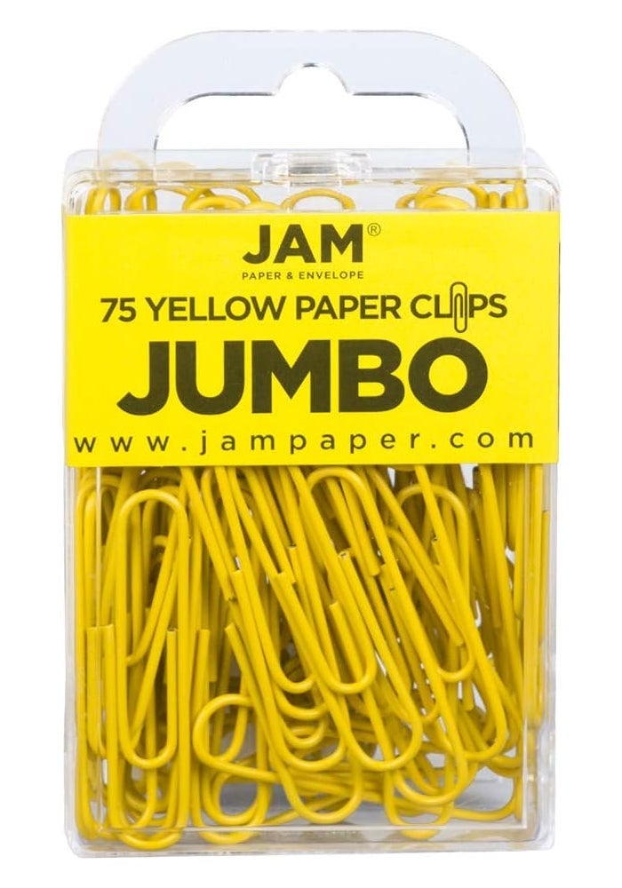 JAM PAPER Jumbo Yellow Paper Clips - 75 Count, 2 Inch Large Clips for Office and School Use - Image 1