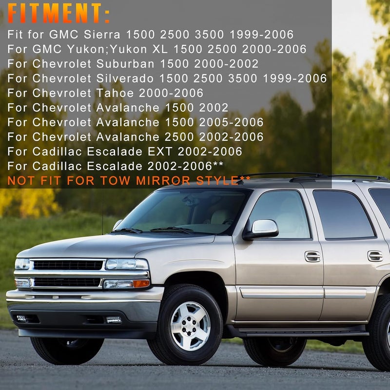 AMSPRAC Chromed Door Side Mirror Half Caps,Rearview Mirror Cover fit for Chevy Silverado GMC Sierra 1500 2500 3500 1999-2006,w/Adhesive Overlay Style,2PCS - Image 2