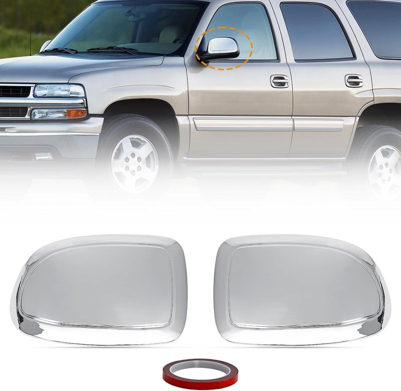 AMSPRAC Chromed Door Side Mirror Half Caps,Rearview Mirror Cover fit for Chevy Silverado GMC Sierra 1500 2500 3500 1999-2006,w/Adhesive Overlay Style,2PCS - Image 1
