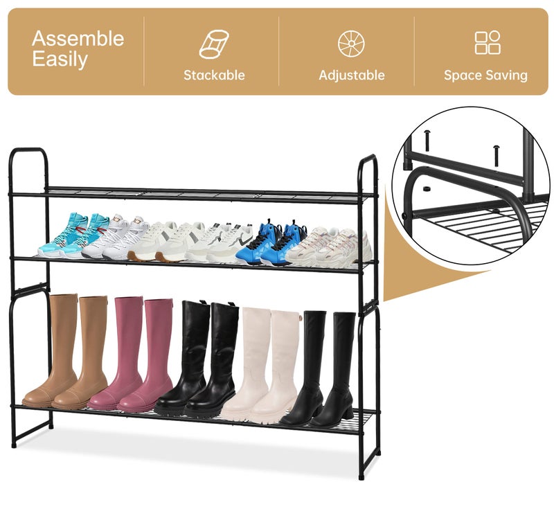 KEETDY 2-Tier Long Shoe Rack for Closet Metal Shoe Organizer for Entryway, Wide Stackable Shoe Storage Shelf with Sturdy Wire Grid for Closet Floor, Bedroom, Black - Image 5