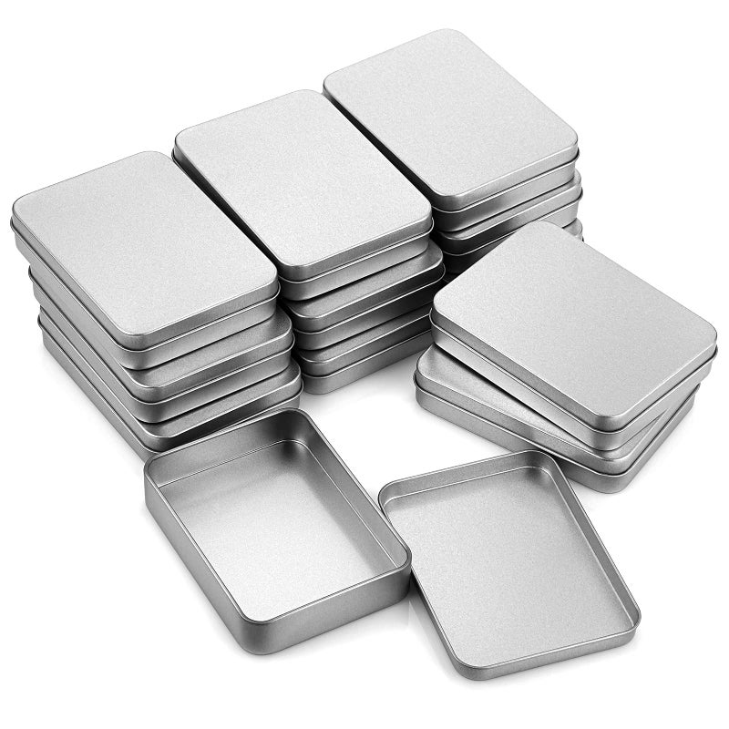 JUXYES Pack of 12 Rectangular Storage Tins Box With Lid Metal Silver Empty Tins Box Containers Mini Storage Box Organizer For Candles Candies Gifts Balms 45 x 314 x 1 Inch