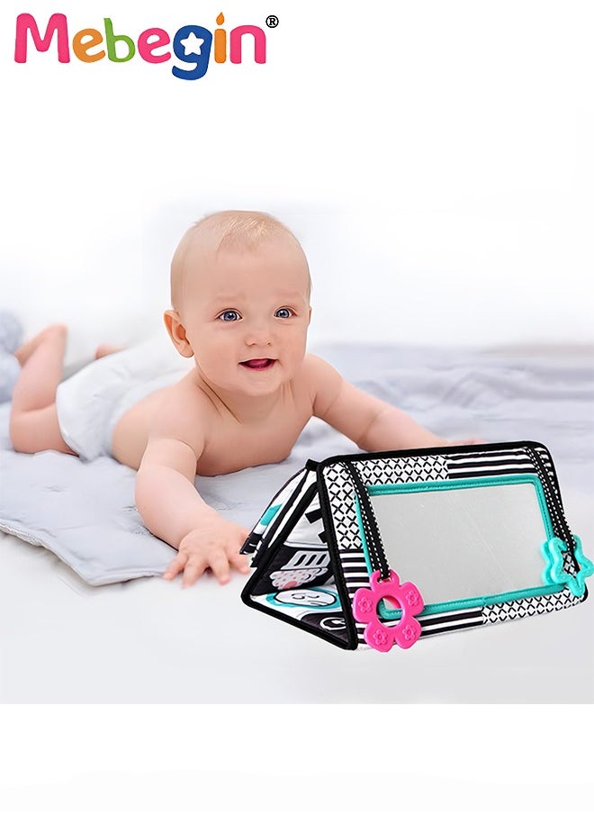 MEBEGIN Foldable Cloth Book with Mirror, Tummy Time Mirror Toys for Babies, High Contrast Baby Sensory Toys with Crinkle Cloth Book & Teethers, Montessori Toys, Creative Portable Baby Development Toy, Excellent Tool for Early Learning Education and Enlightenment  - Image 3