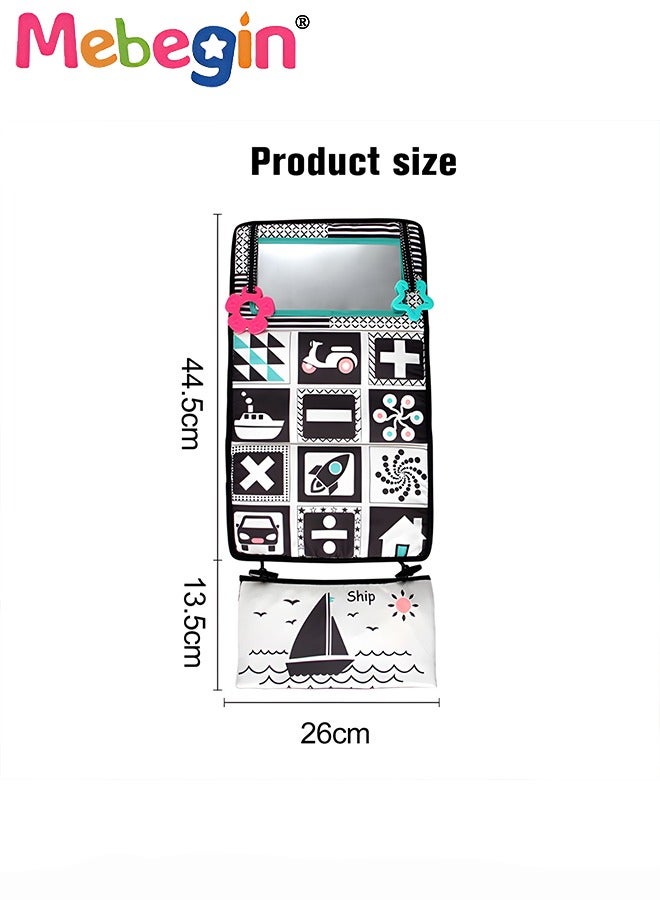 Foldable Cloth Book with Mirror, Tummy Time Mirror Toys for Babies, High Contrast Baby Sensory Toys with Crinkle Cloth Book & Teethers, Montessori Toys, Creative Portable Baby Development Toy, Excellent Tool for Early Learning Education and Enlightenment