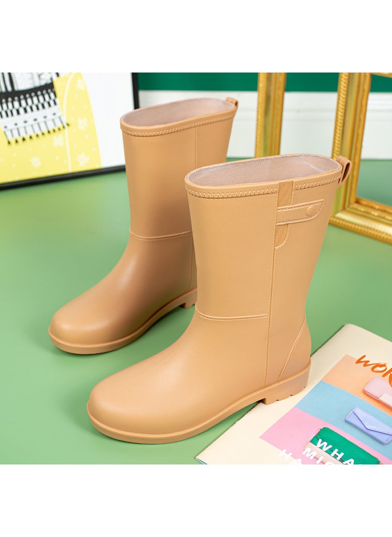 Generic Fashionable Mid-Calf Rain Boots Women2268 medium barrel Brown 2268 medium barrel Brown 