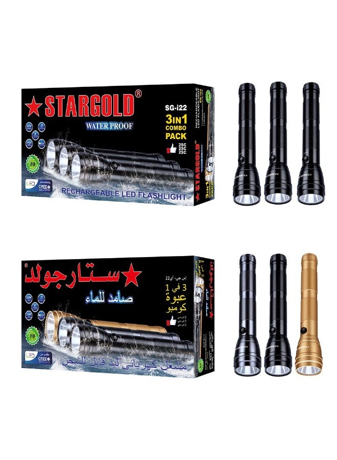Stargold Emergency Torch Light Rechargeable LED Flashlight Set Of 3 - Image 2