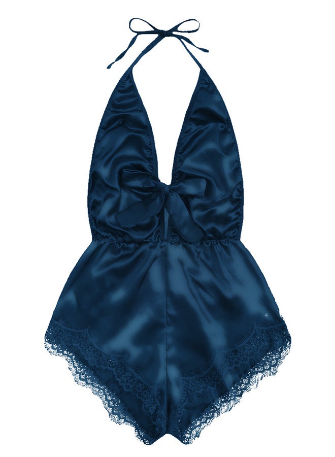 MARGOUN Women Medium Size Stain Silk Underwear Deep V Neck Lingerie Fashion Ladies Sleepwear Bodysuit Teddy Lingerie Sleepwear Blue/M-Bust 88CM-Waist 68cm-hip 92cm - Image 4