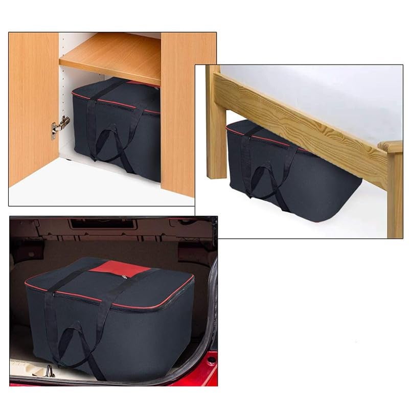WOLFSTER Moisture Proof Nylon Rectangular Big Underbed Cloth Storage Bag Foldable Blanket Cover with Handles Black Mix Red Pack of 3 - Image 4