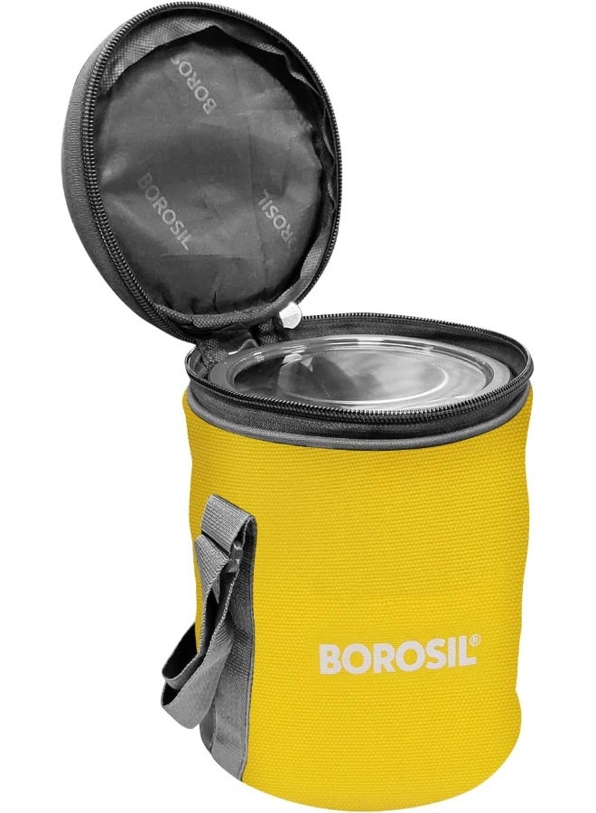 Borosil Sunshine Yellow Stainless Steel Lunch Box, Set of 3 Containers with Lunch Bag Sunshine Yellow - Image 3