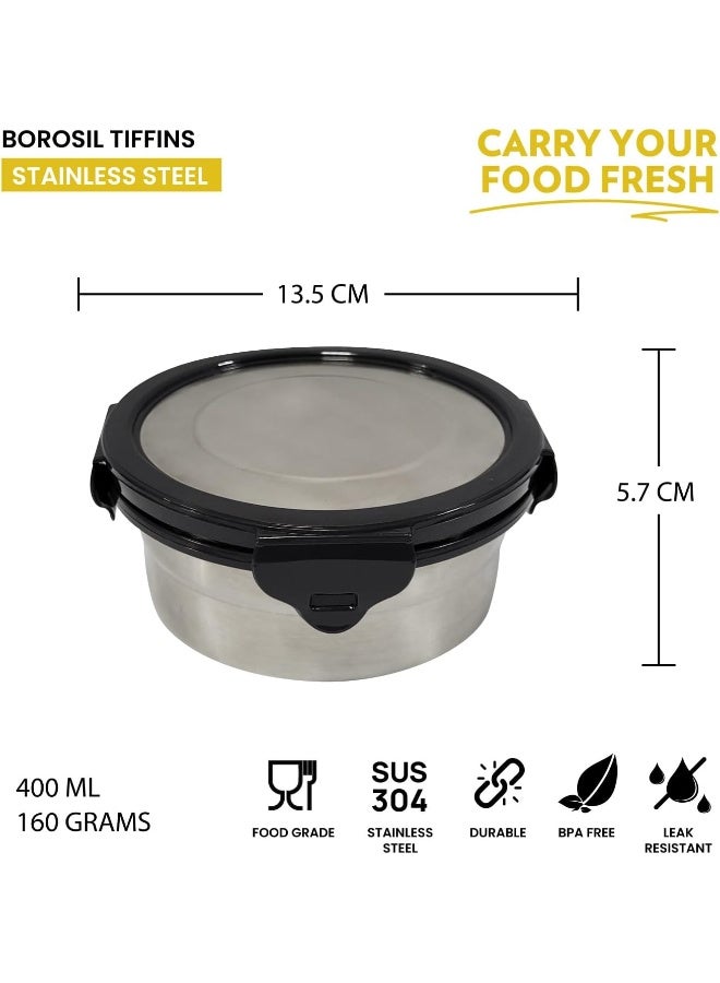 Borosil Sunshine Yellow Stainless Steel Lunch Box, Set of 3 Containers with Lunch Bag Sunshine Yellow - Image 2