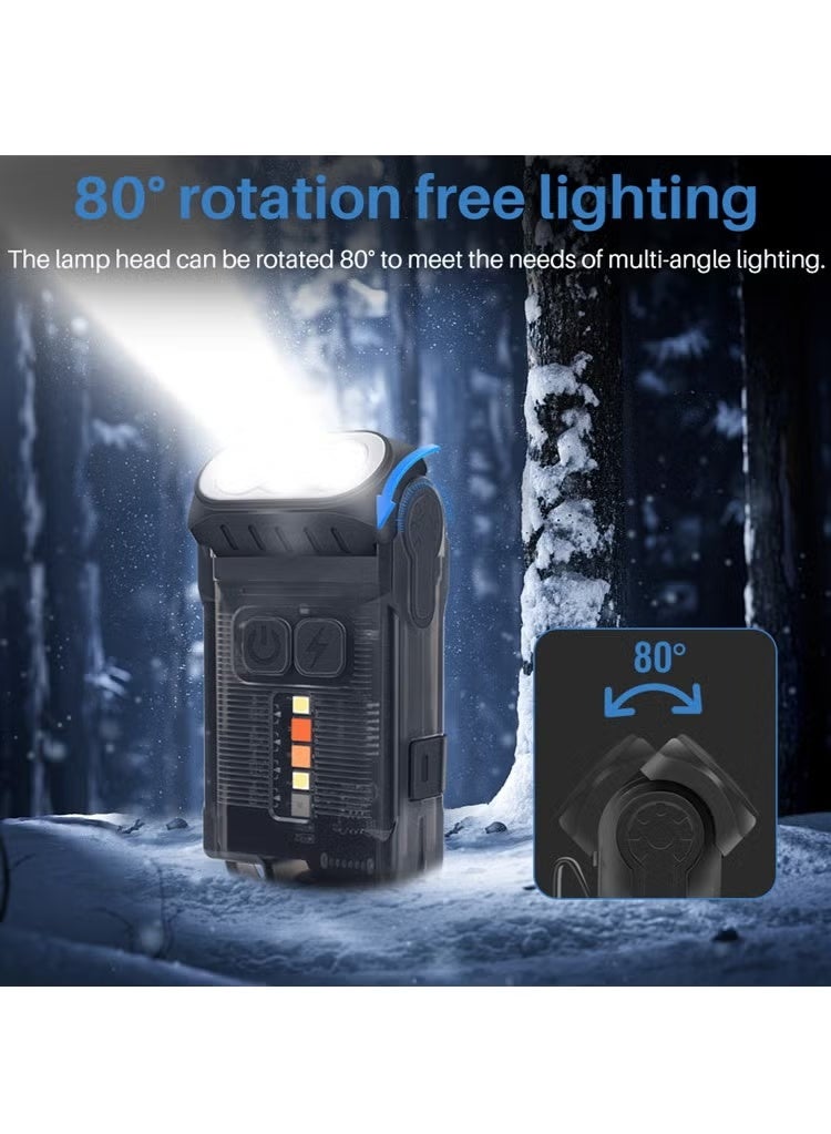 BORUIT V15 LED Keychain EDC Fluorescence Flashlight Clip Warm Work Light Type-C Rechargeable Torch Magnet Camping Pocket Lantern (Black) - Image 5