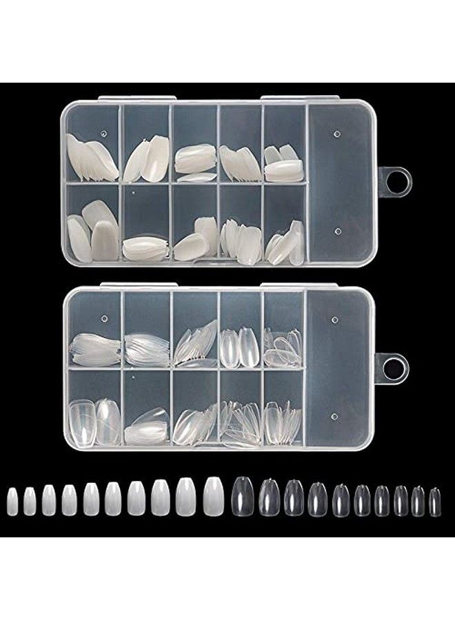 Belicia Short Coffin Shape Nails Tips 200Pcs Clear And Natural Full Cover Acrylic Artificial Ballerina Fake Nails With Box For Nail Salon(Short Coffin Nail) - Image 2
