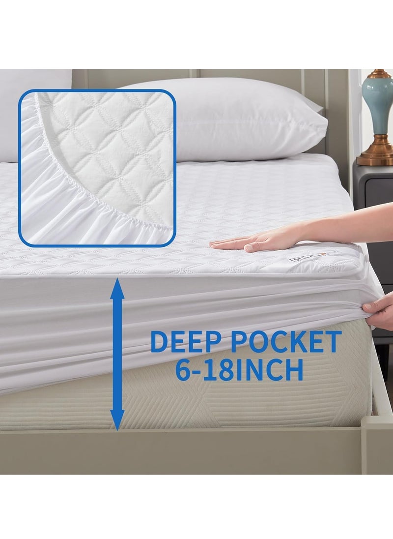 Generic Queen Size Mattress Protector Waterproof Bed Mattress Pad Cover Protector Breathable Noiseless Queen 3D Air Fabric Cooling Mattress Pad Cover with Deep Pocket (White Bedspread 180cm*220cm)  - Image 3