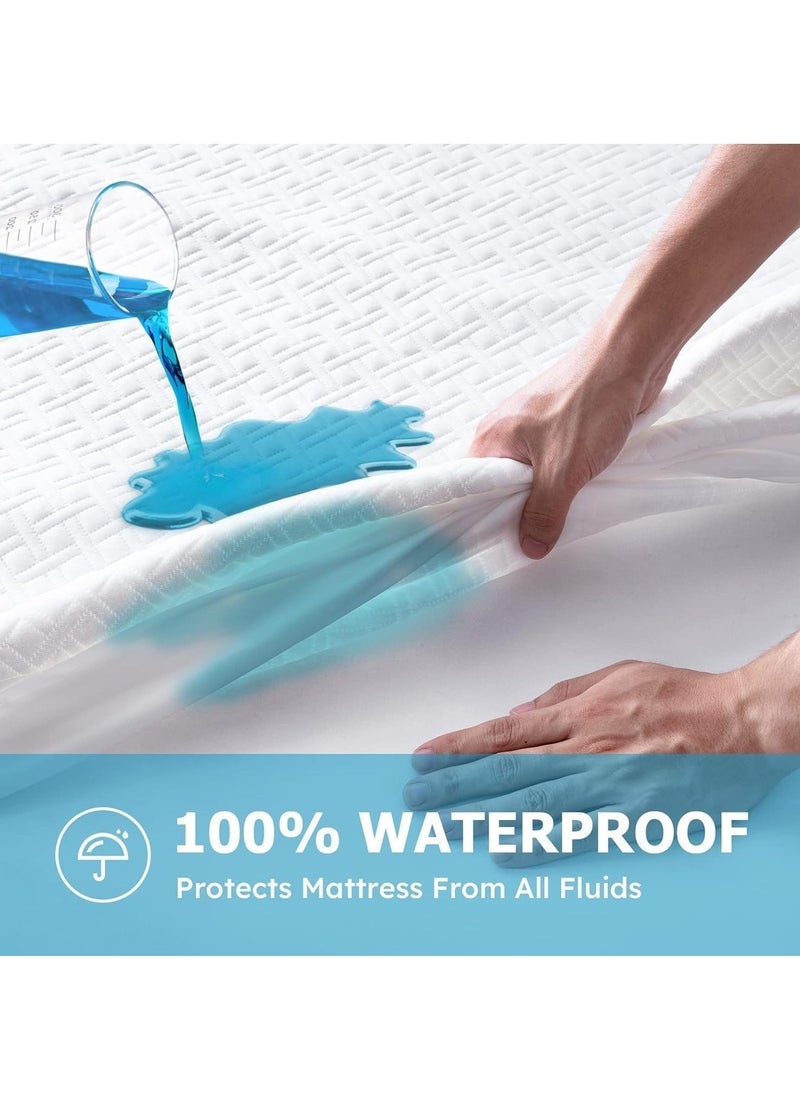 Generic Queen Size Mattress Protector Waterproof Bed Mattress Pad Cover Protector Breathable Noiseless Queen 3D Air Fabric Cooling Mattress Pad Cover with Deep Pocket (White Bedspread 180cm*220cm)  - Image 2