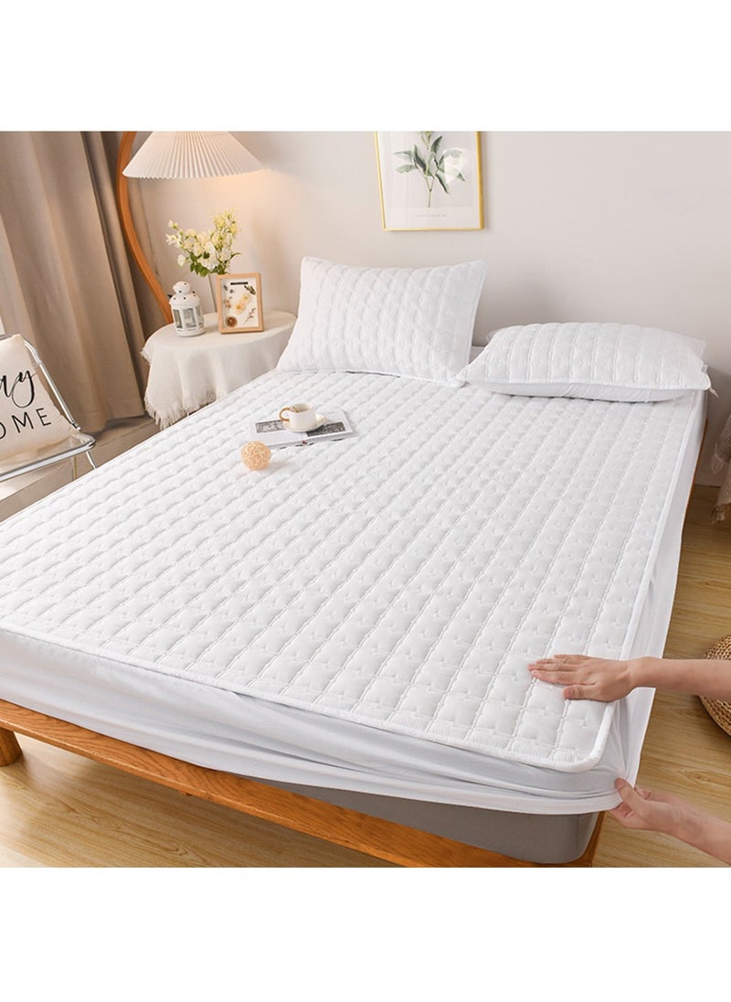 Generic Queen Size Mattress Protector Waterproof Bed Mattress Pad Cover Protector Breathable Noiseless Queen 3D Air Fabric Cooling Mattress Pad Cover with Deep Pocket (White Bedspread 180cm*220cm)  - Image 1