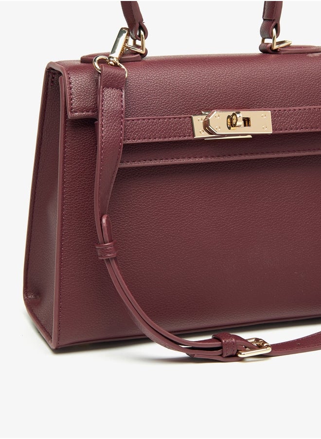 Le Confort Women Solid Satchel Bag with Detachable Strap and Button Closure  - Image 4