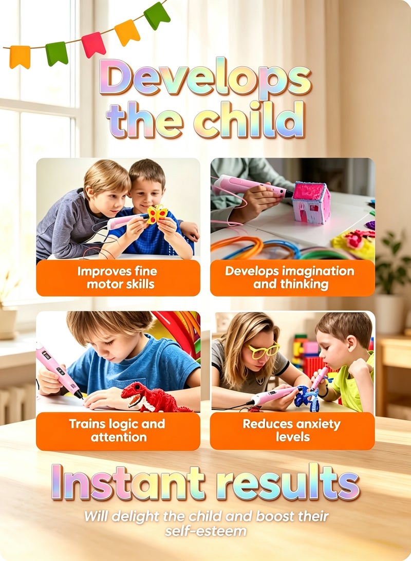 3D Pen for Kids 3D Pen with Display Adjustable Temperature and Speed, Compatible with PLA and ABS Filament, for Graffiti, Drawing, Model Making (Pink) - Image 4