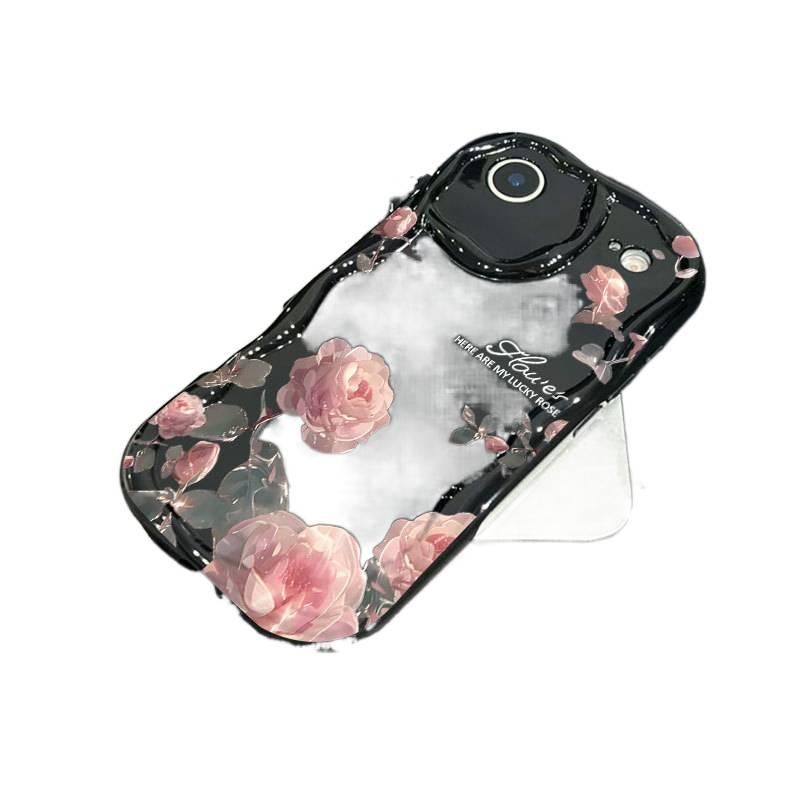 Protective Case | Black | Shockproof Cover for iPhone 13 | Pink Rose Pattern | Drop Protection - Image 1