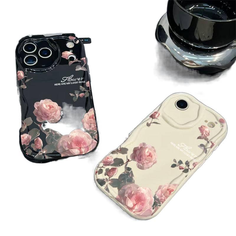 Protective Case | Black | Shockproof Cover for iPhone 13 | Pink Rose Pattern | Drop Protection - Image 4