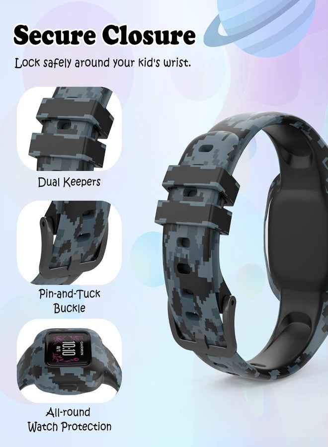 MoKo 2PACK Band Compatible with Garmin Vivofit JR 3 Tracker, Soft Silicone Printing Pattern Adjustable Replacement Strap Fits 5.1-7.5in Wristband Bracelet, Camouflage Blue & Mosaic - Image 4
