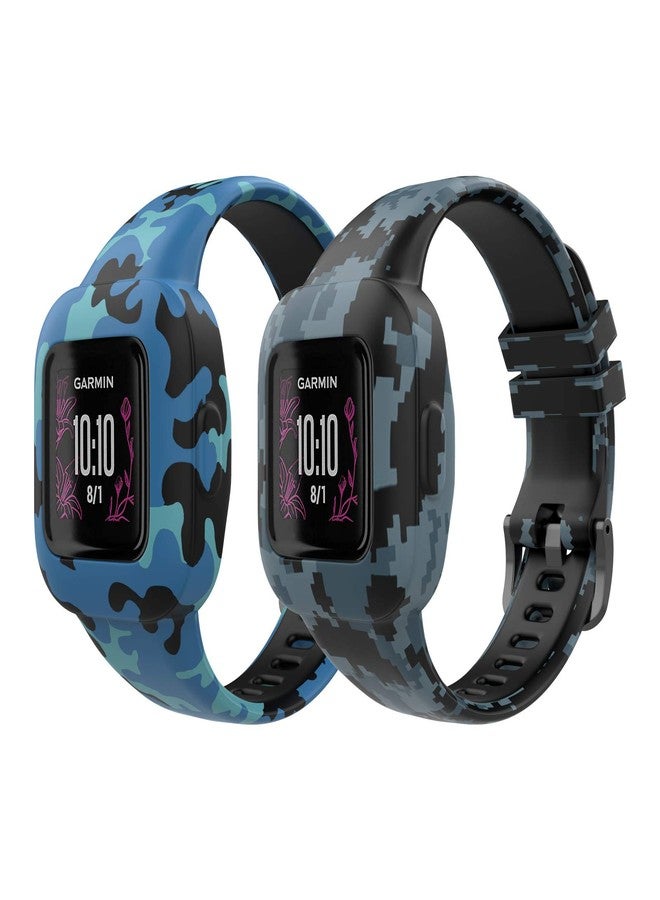 MoKo 2PACK Band Compatible with Garmin Vivofit JR 3 Tracker, Soft Silicone Printing Pattern Adjustable Replacement Strap Fits 5.1-7.5in Wristband Bracelet, Camouflage Blue & Mosaic - Image 1