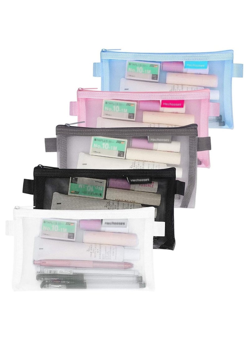 SYOSI Pencil Case Clear Pencil Pouch Exam Mesh Pencil Bags Transparent Pencil Case for Students Zipper Pencil Storage Pouch for Boys and Girls 5 Pcs - Image 1