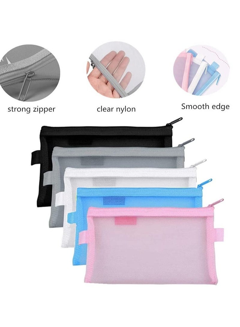 SYOSI Pencil Case Clear Pencil Pouch Exam Mesh Pencil Bags Transparent Pencil Case for Students Zipper Pencil Storage Pouch for Boys and Girls 5 Pcs - Image 2