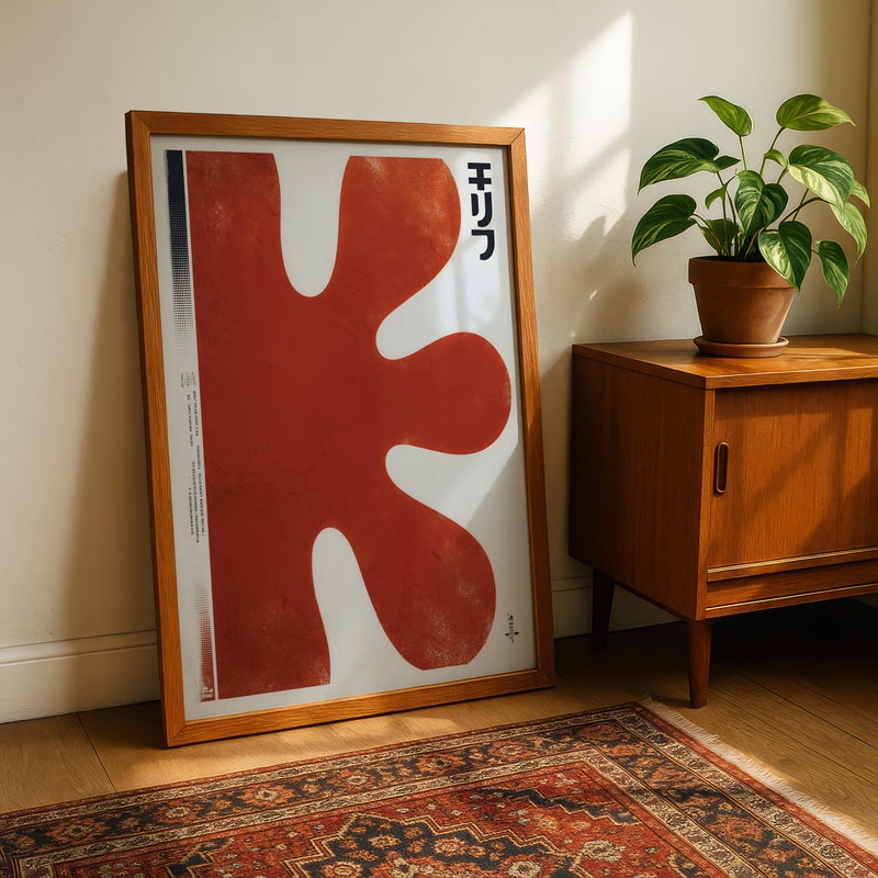 TNESSENTIAL Abstract Wall Art Print, Modern Mid-Century Poster, Red Organic Shape, Minimalist Contemporary Art for Living Room, Gallery Wall Exhibition - Image 2