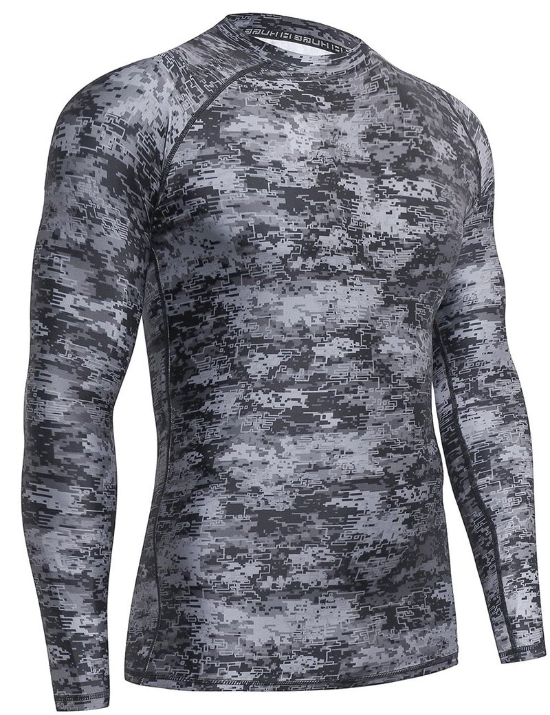 HUGE SPORTS HUGE SPORTS Men's Splice UV Sun Protection UPF 50+ Skins Rash Guard Long Sleeves (Pixel Dark, L) - Image 2