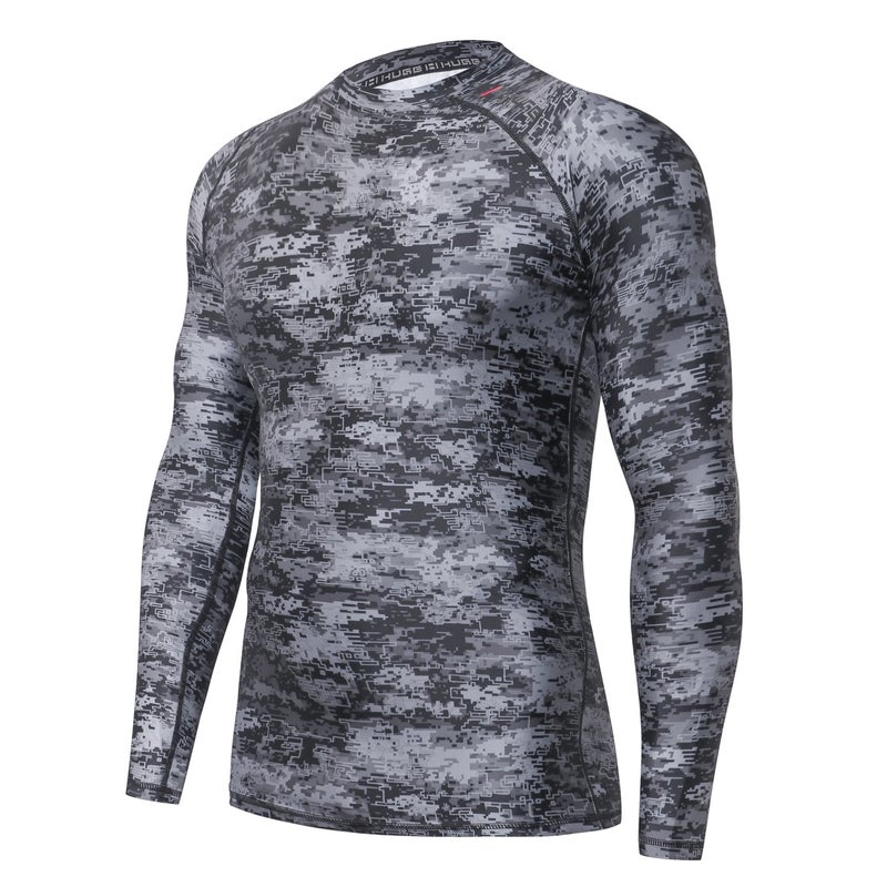 HUGE SPORTS HUGE SPORTS Men's Splice UV Sun Protection UPF 50+ Skins Rash Guard Long Sleeves (Pixel Dark, L) - Image 1