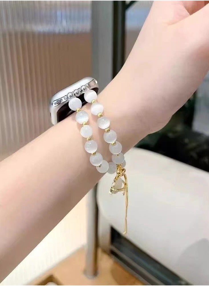 Starry Moon Crystal Chain Cat's Eye Stone Pure Handmade Sport  Power Watch Band AppleWatch Fine Flash Suitable Apple Watch Band S7/8/9E 44mm - Image 2