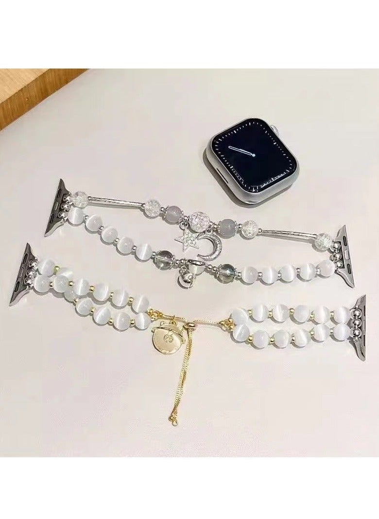 Starry Moon Crystal Chain Cat's Eye Stone Pure Handmade Sport  Power Watch Band AppleWatch Fine Flash Suitable Apple Watch Band S7/8/9E 44mm - Image 3