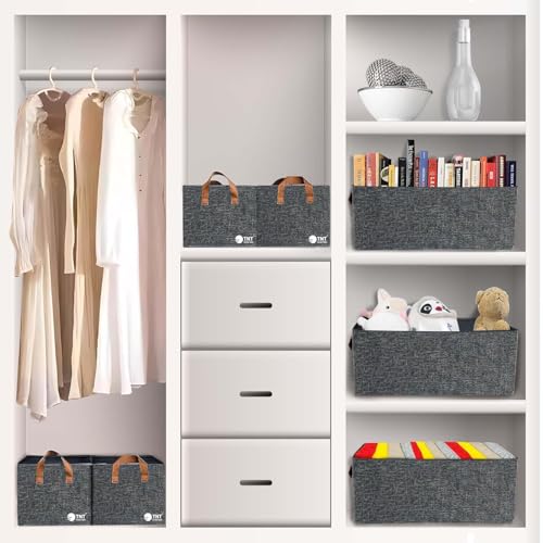 TNT THE NEXT TREND Wardrobe Organizer for Clothes with Metal Frame Rectangle Storage Baskets (Polyester, Pack of 4) - Image 5
