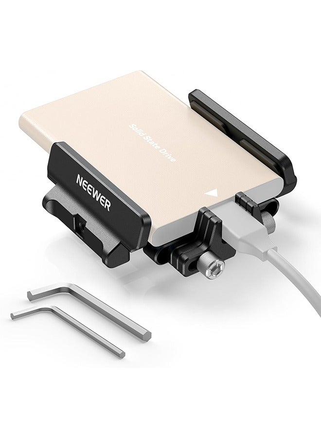 نيوير حامل تثبيت NEEWER SSD مع مشبك كابل حذاء بارد، 1.6"-2.6" لـ Samsung T5 T7 SSD SanDisk متوافق مع SmallRig Cage لـ BMPCC 4K 6K متوافق مع iPhone 15 Pro Max Phone Cage، UA035 - Image 1