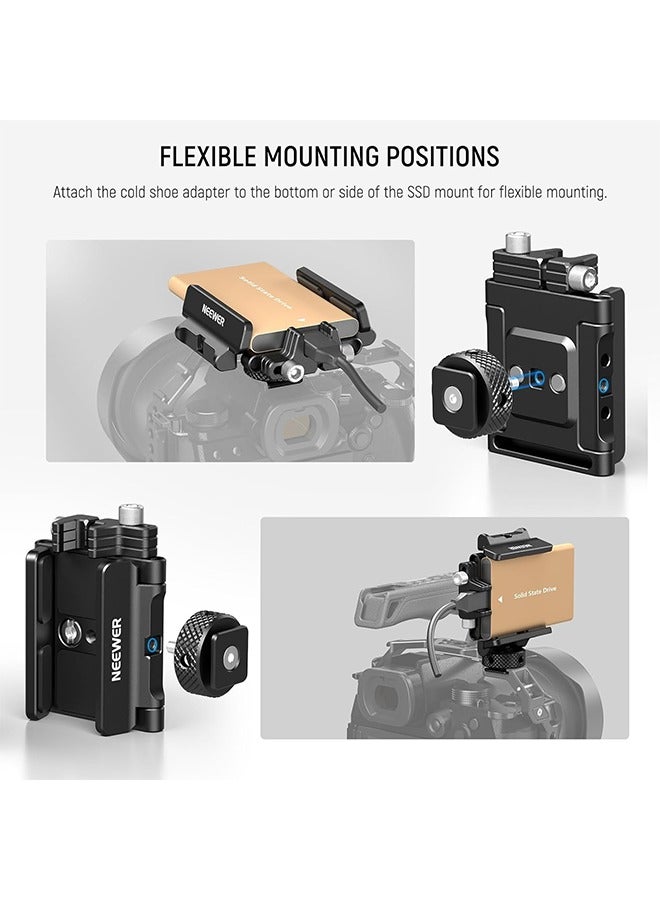 نيوير حامل تثبيت NEEWER SSD مع مشبك كابل حذاء بارد، 1.6"-2.6" لـ Samsung T5 T7 SSD SanDisk متوافق مع SmallRig Cage لـ BMPCC 4K 6K متوافق مع iPhone 15 Pro Max Phone Cage، UA035 - Image 3