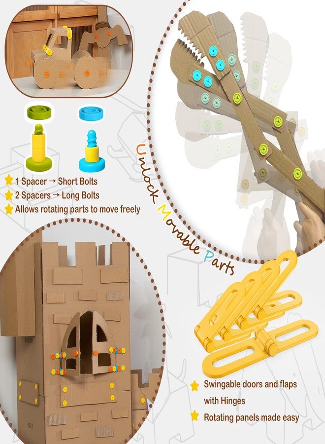 ZLemma Cardboard Construction Kit - 401 PCS Kids Building Set with Safe Serrated Cutter, Crease Roller, Screws & Nuts, STEM Upcycled Tool for DIY Cardboard Projects - Image 2