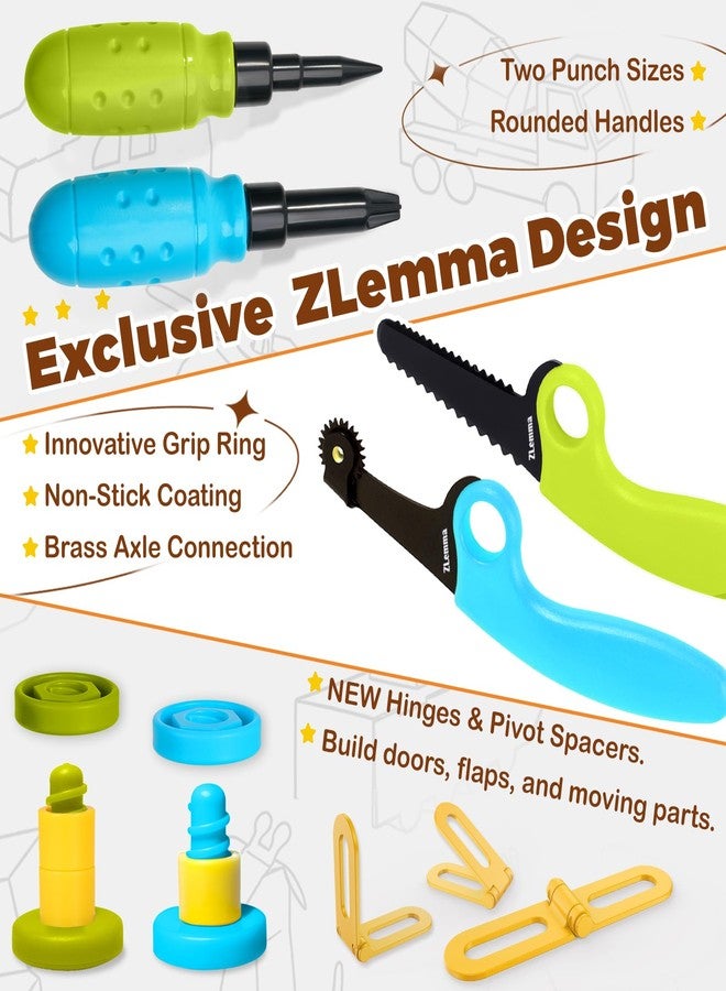 ZLemma Cardboard Construction Kit - 401 PCS Kids Building Set with Safe Serrated Cutter, Crease Roller, Screws & Nuts, STEM Upcycled Tool for DIY Cardboard Projects - Image 3