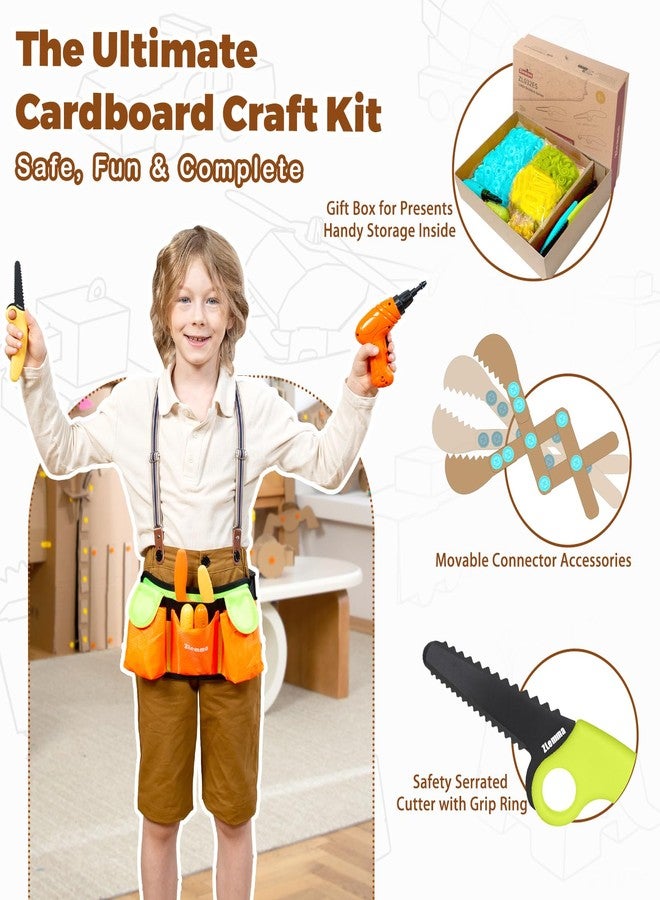 ZLemma Cardboard Construction Kit - 401 PCS Kids Building Set with Safe Serrated Cutter, Crease Roller, Screws & Nuts, STEM Upcycled Tool for DIY Cardboard Projects - Image 5
