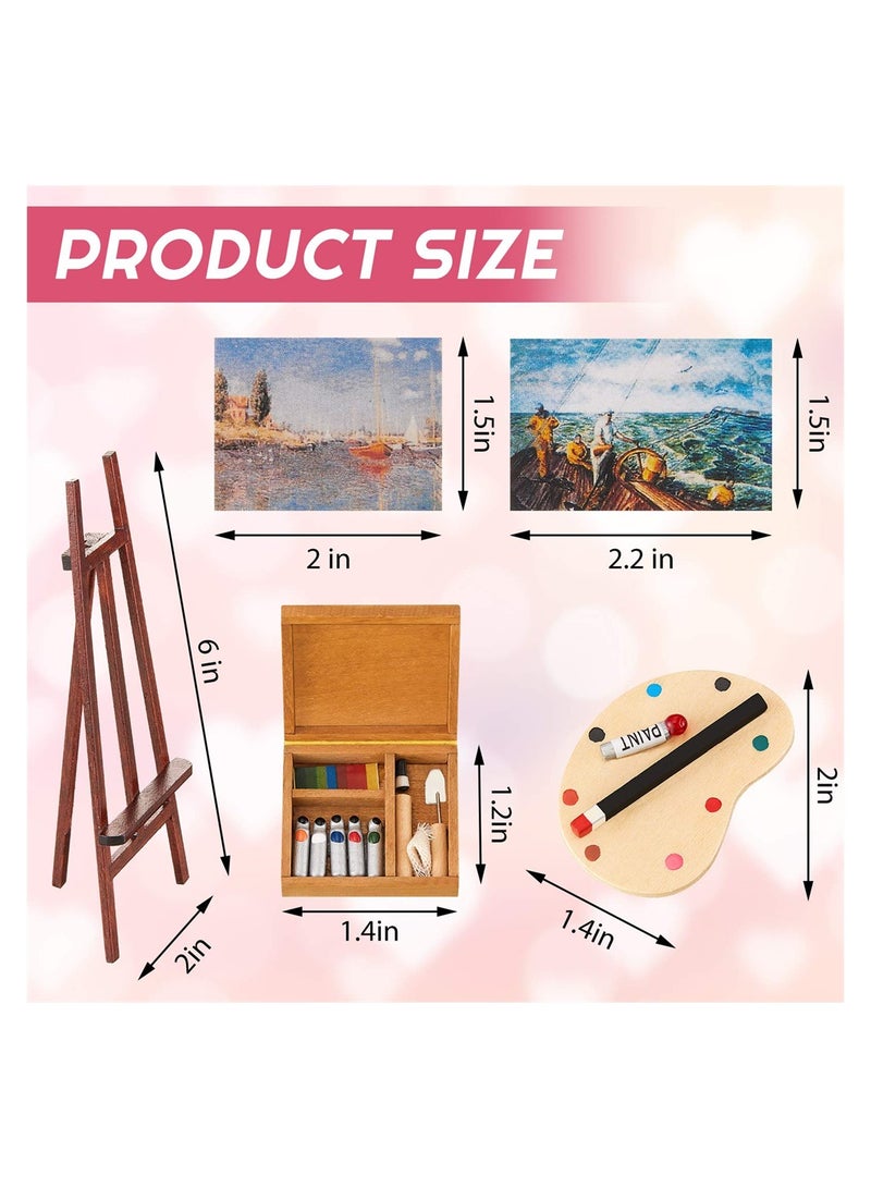 Luckam 3 Pieces 1:12 Miniature Dollhouse Accessories, Wooden Easel Dollhouse Furniture Decoration Set, Miniature Palette Watercolor Box Easel Miniature Dollhouse Furniture Painting for Dolls - Image 2