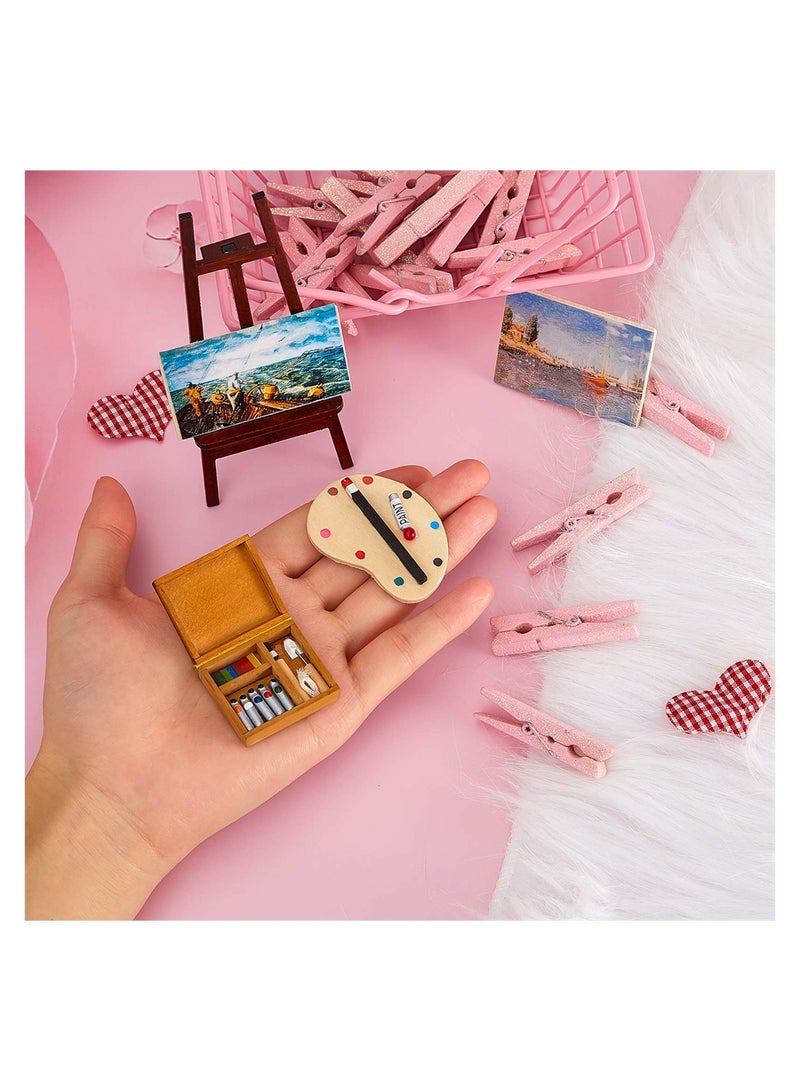 Luckam 3 Pieces 1:12 Miniature Dollhouse Accessories, Wooden Easel Dollhouse Furniture Decoration Set, Miniature Palette Watercolor Box Easel Miniature Dollhouse Furniture Painting for Dolls - Image 3