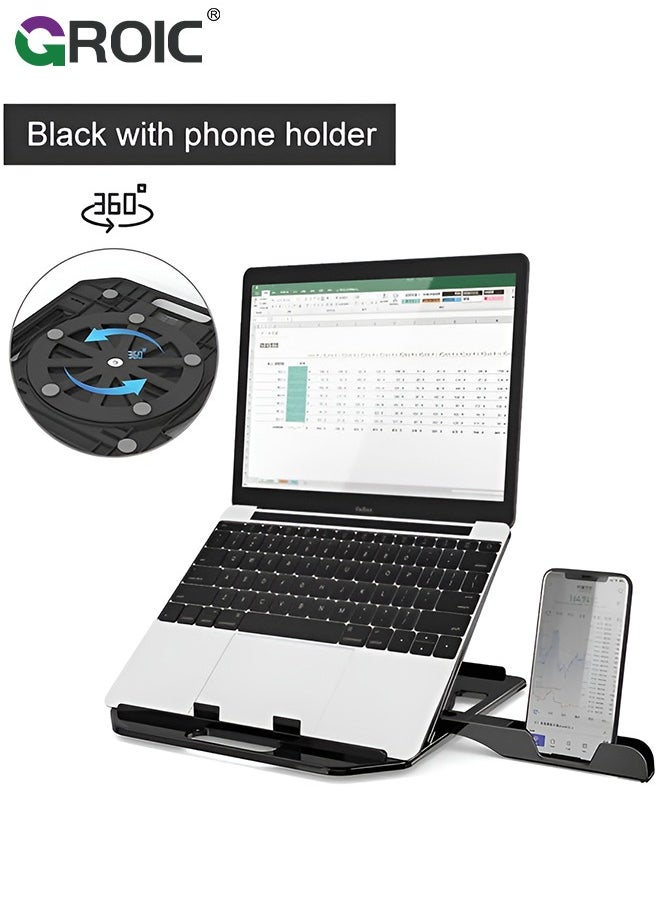 GROIC Laptop Stand, Adjustable Multi-Angle Laptop Riser Cooling Base with Phone Stand, Ergonomic Lifting and Portable Foldable Computer Stand, Compatible with 9 to 15.6" Laptops  - Image 2