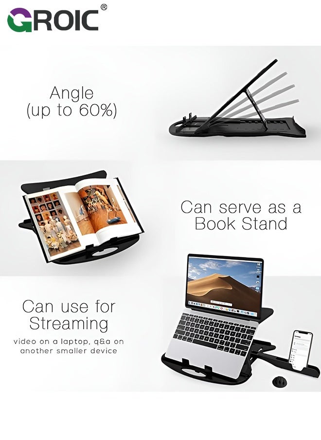 GROIC Laptop Stand, Adjustable Multi-Angle Laptop Riser Cooling Base with Phone Stand, Ergonomic Lifting and Portable Foldable Computer Stand, Compatible with 9 to 15.6" Laptops  - Image 3