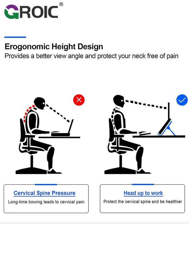 GROIC Laptop Stand, Adjustable Multi-Angle Laptop Riser Cooling Base with Phone Stand, Ergonomic Lifting and Portable Foldable Computer Stand, Compatible with 9 to 15.6" Laptops  - Image 5